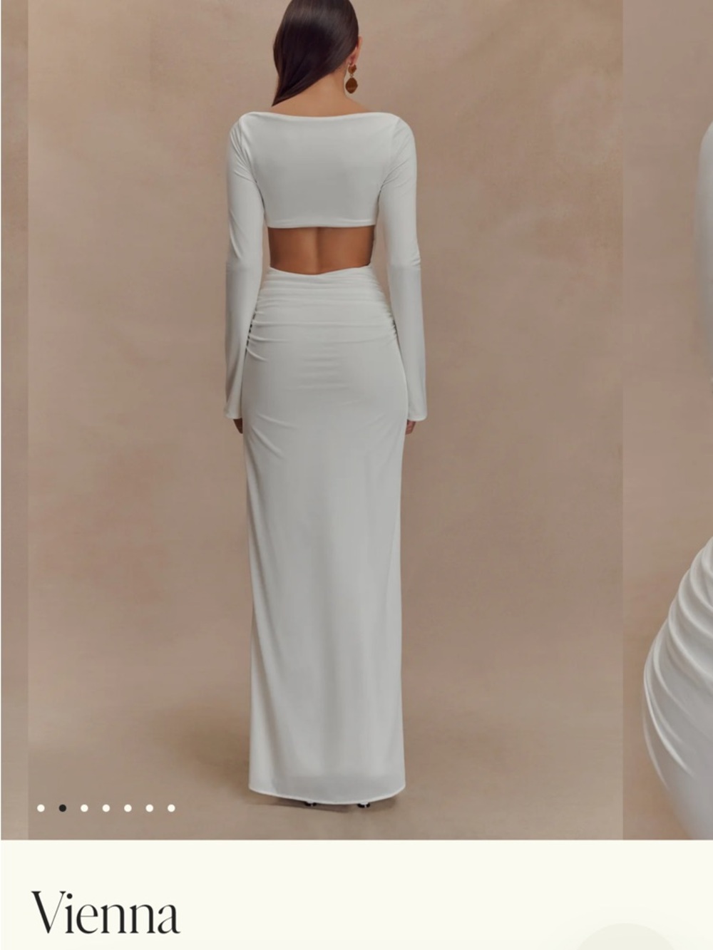 Meshki Ivory Ruched Maxi Dress with Bell Sleeves - Picture 2 of 4